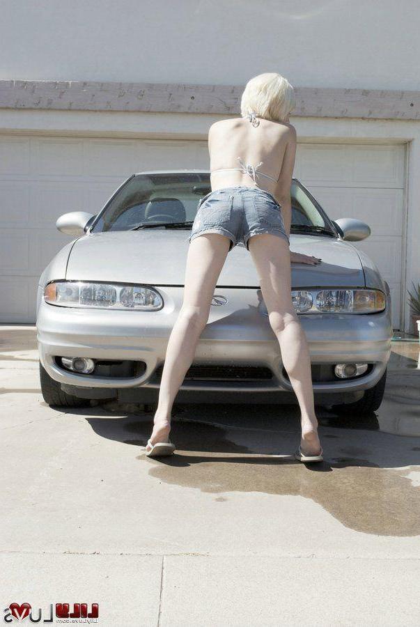 16P Pictures of teen Lily Luvs giving your car a sexy wash