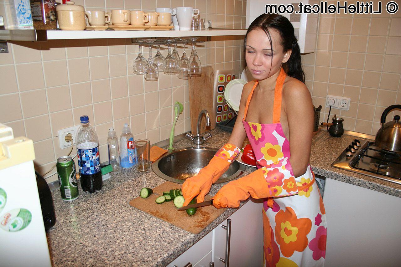 16P Pictures of teen cutie Little Hellcat fucking in the kitchen