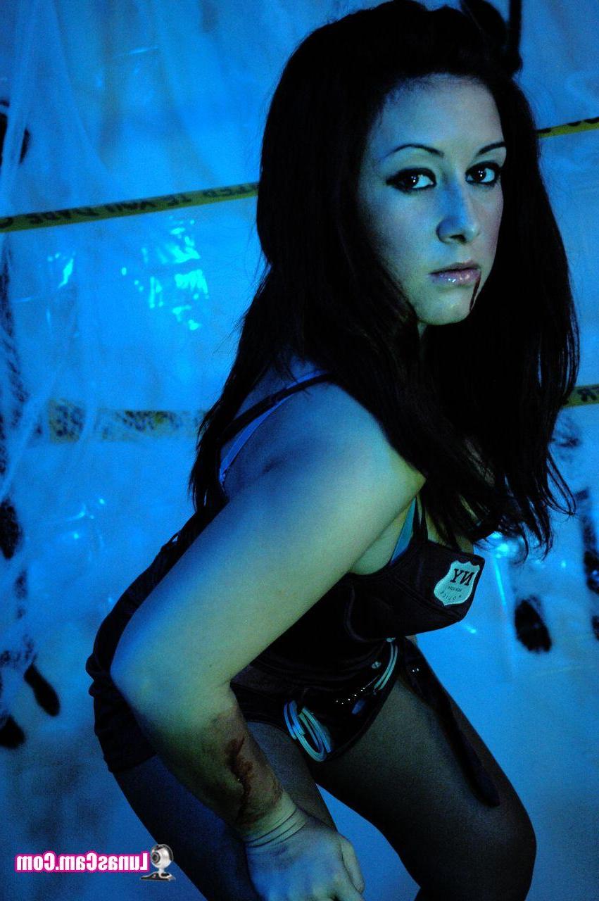 15P Pictures of Lunas Cam being an evil dead cop for Halloween