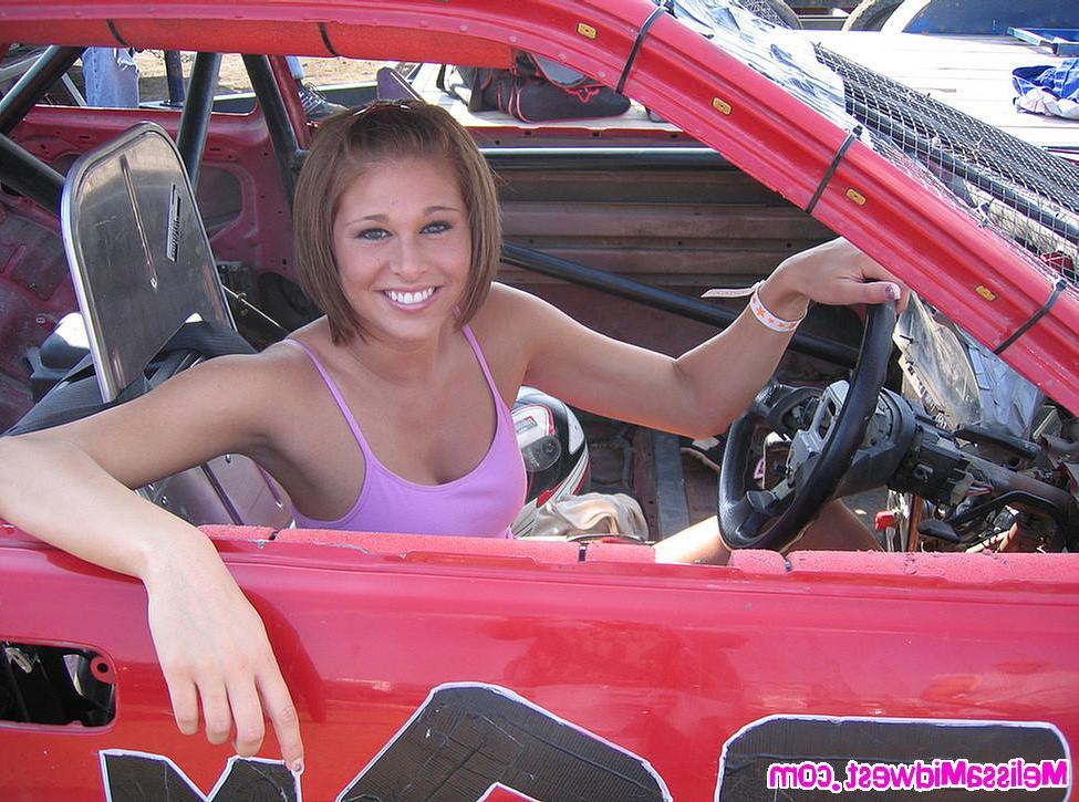 20P Pictures of teen amateur Melissa Midwest getting naked with her race car