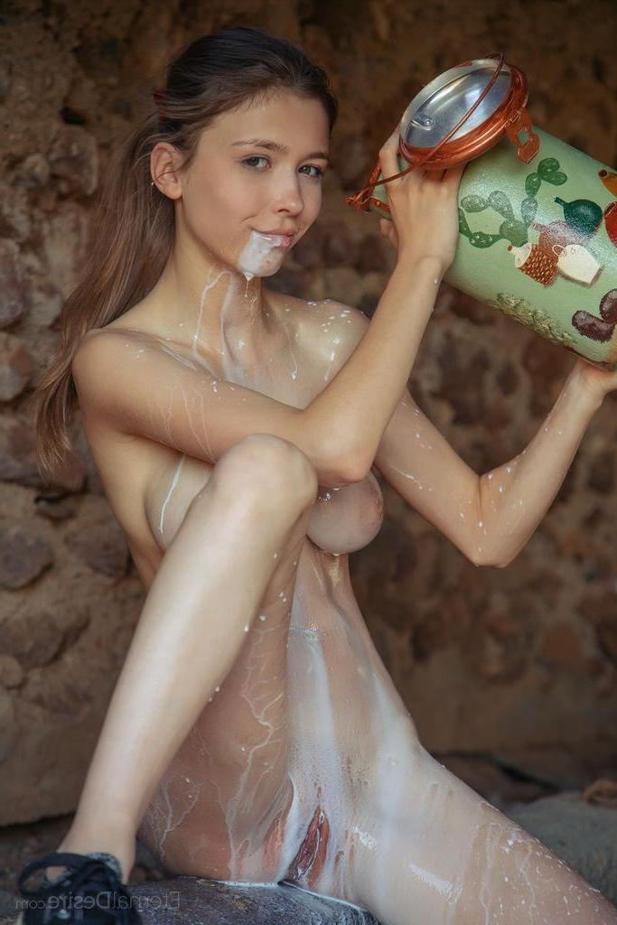 16P Country girl Mila Azul spills the milk and makes a mess