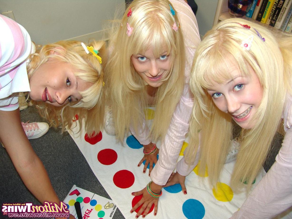 14P Cali and Cherish get a hot blonde friend over for a game of strip twister