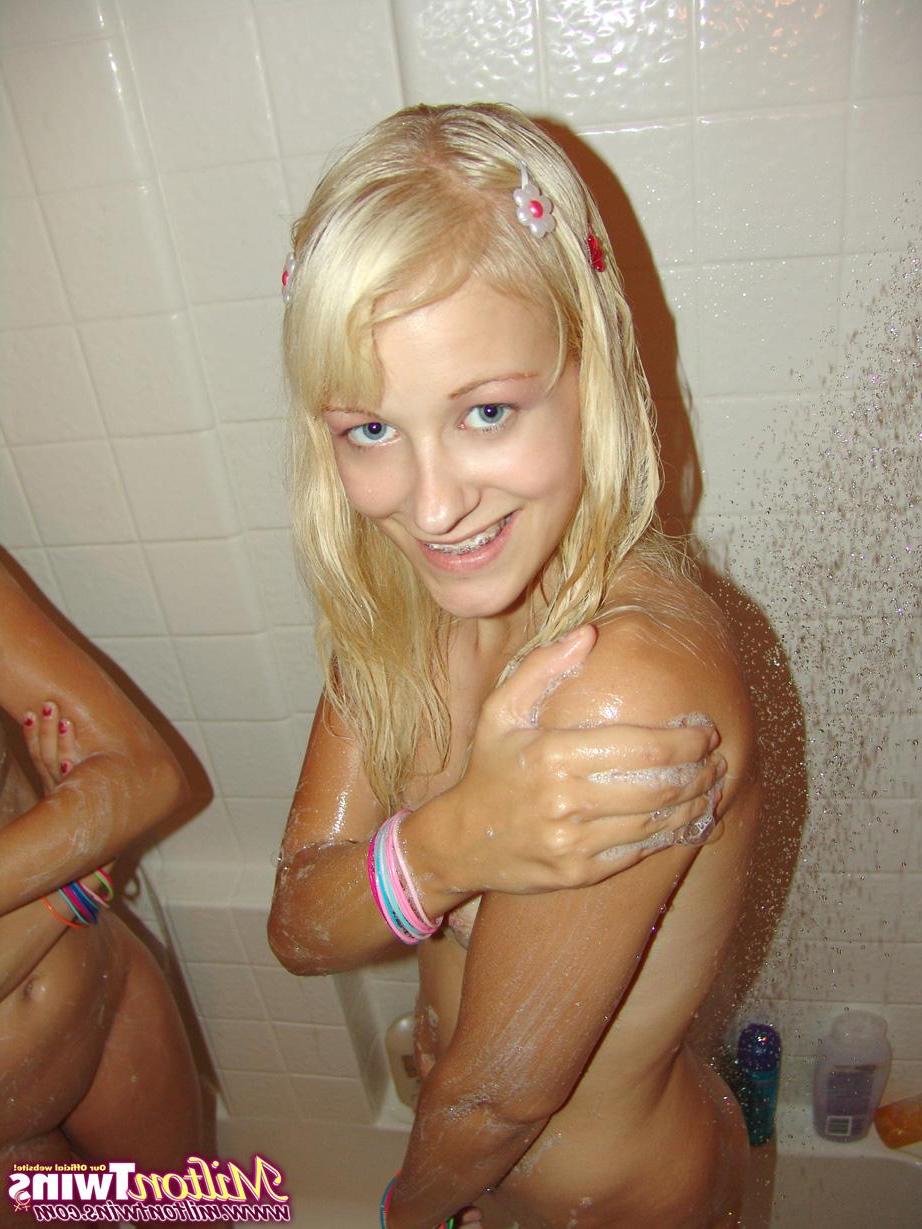 12P The Milton Twins invite their hot blonde friend over for some shower time