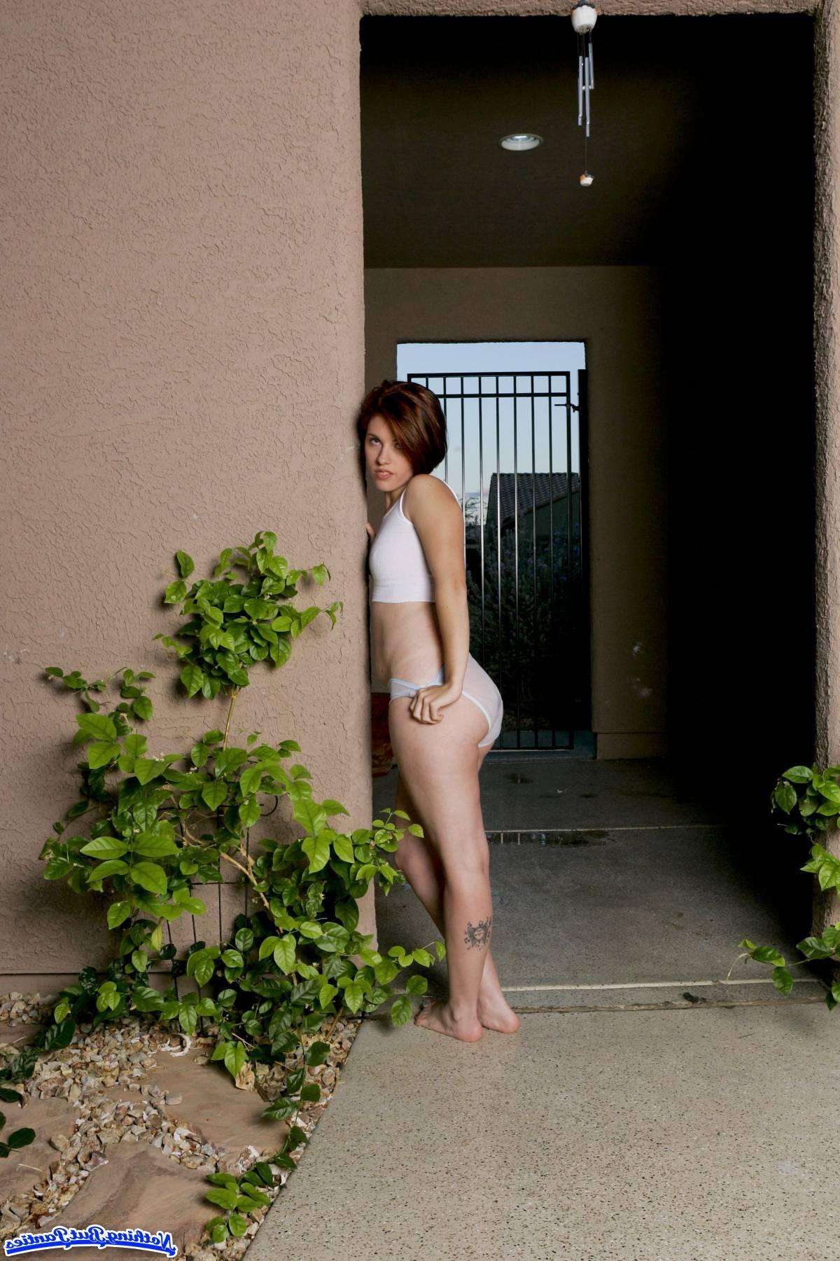 18P Pictures of teen girl Molly sliding off her panties outside