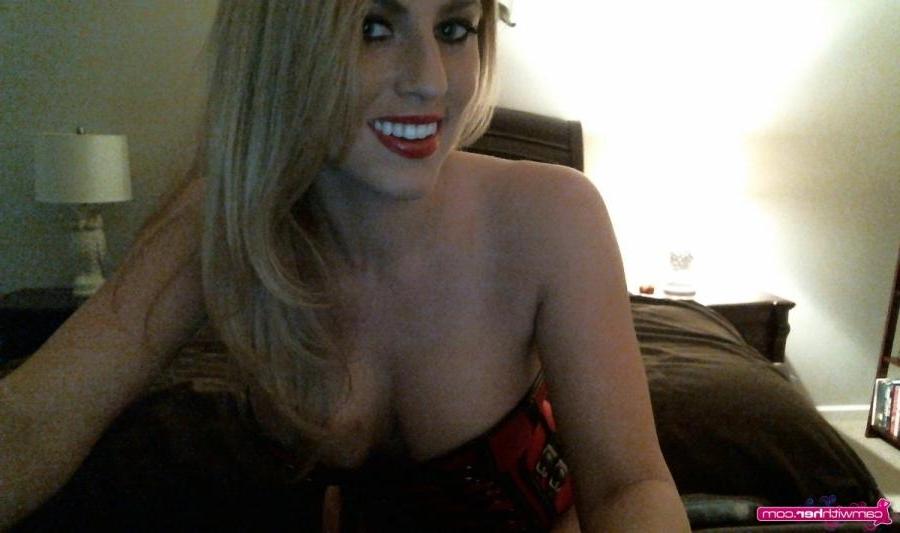12P Blonde cam girl Natasha Adams teases in a sexy red corset