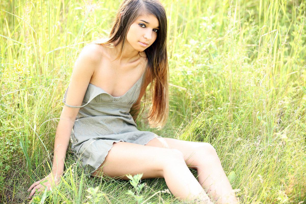 16P Beautiful brunette teen Nika strips naked for you in the country