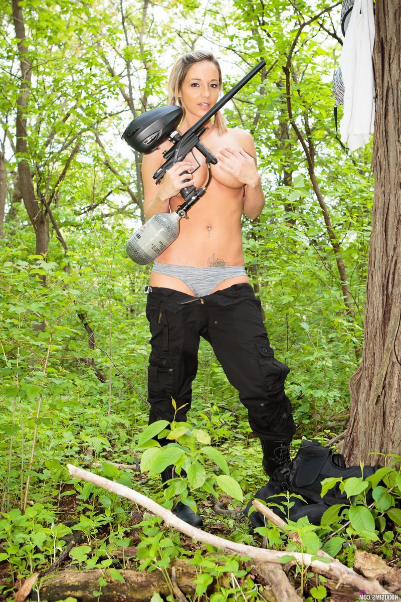 15P Busty girl Nikki plays the sexiest game of paintball ever