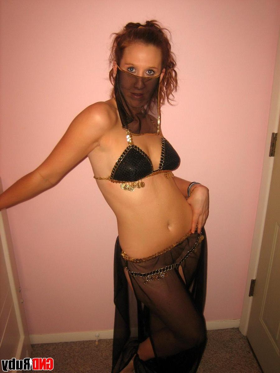 12P Redhead teen Ruby strips out of her belly dancer costume to finger her wet pussy