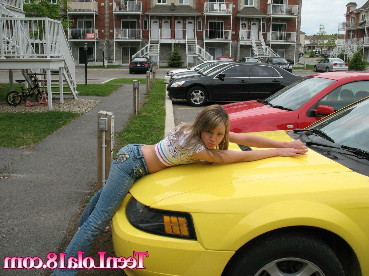 15P Pictures of Teen Lola 18 spreading out on a car