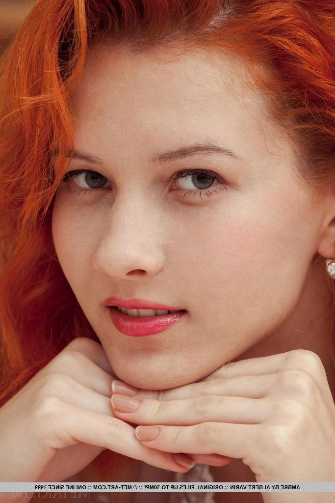 18P Redhead teen Ambre dresses up in black stockings for you in "Rinuse"