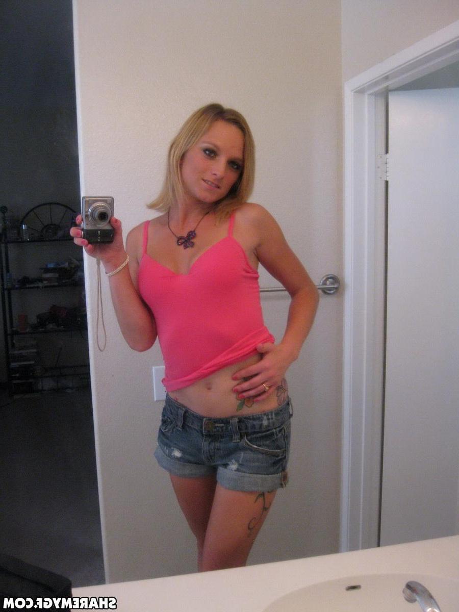 12P Cute tattooed girlfriend takes selfshot pictures of her perky little tits`