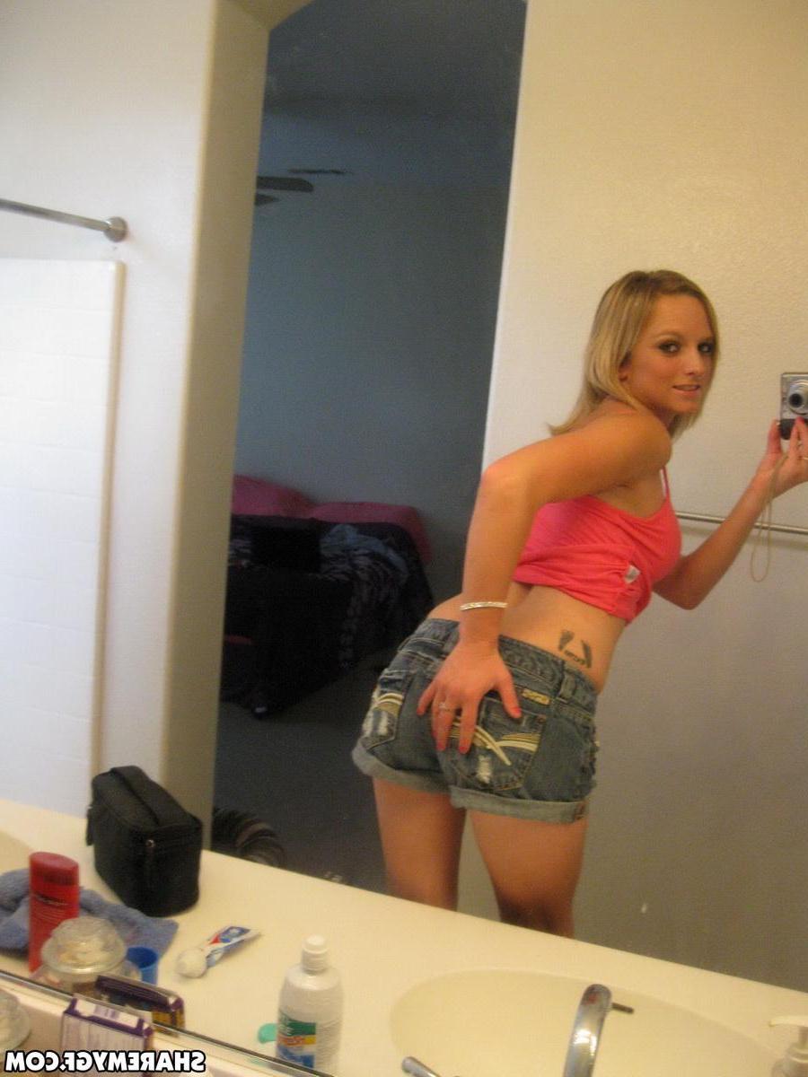 12P Cute tattooed girlfriend takes selfshot pictures of her perky little tits`
