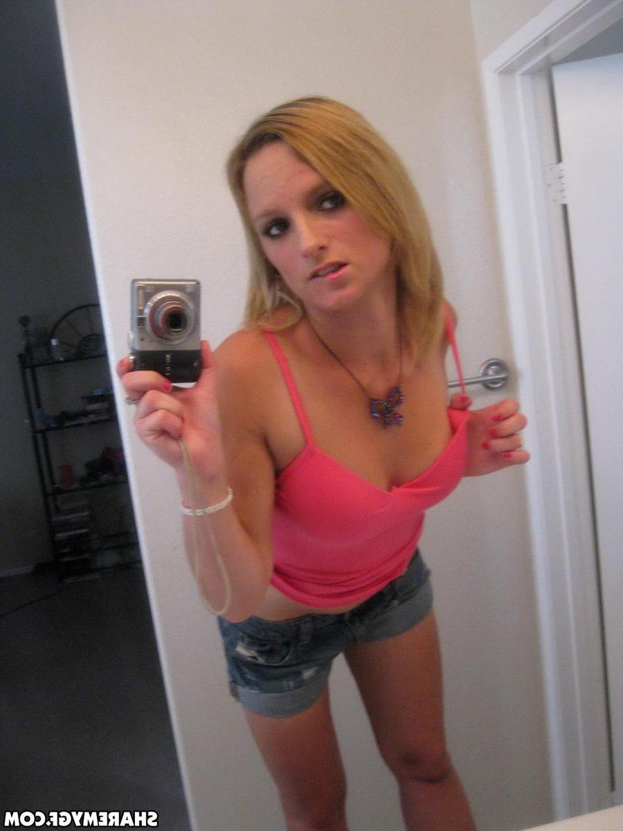 12P Cute tattooed girlfriend takes selfshot pictures of her perky little tits`