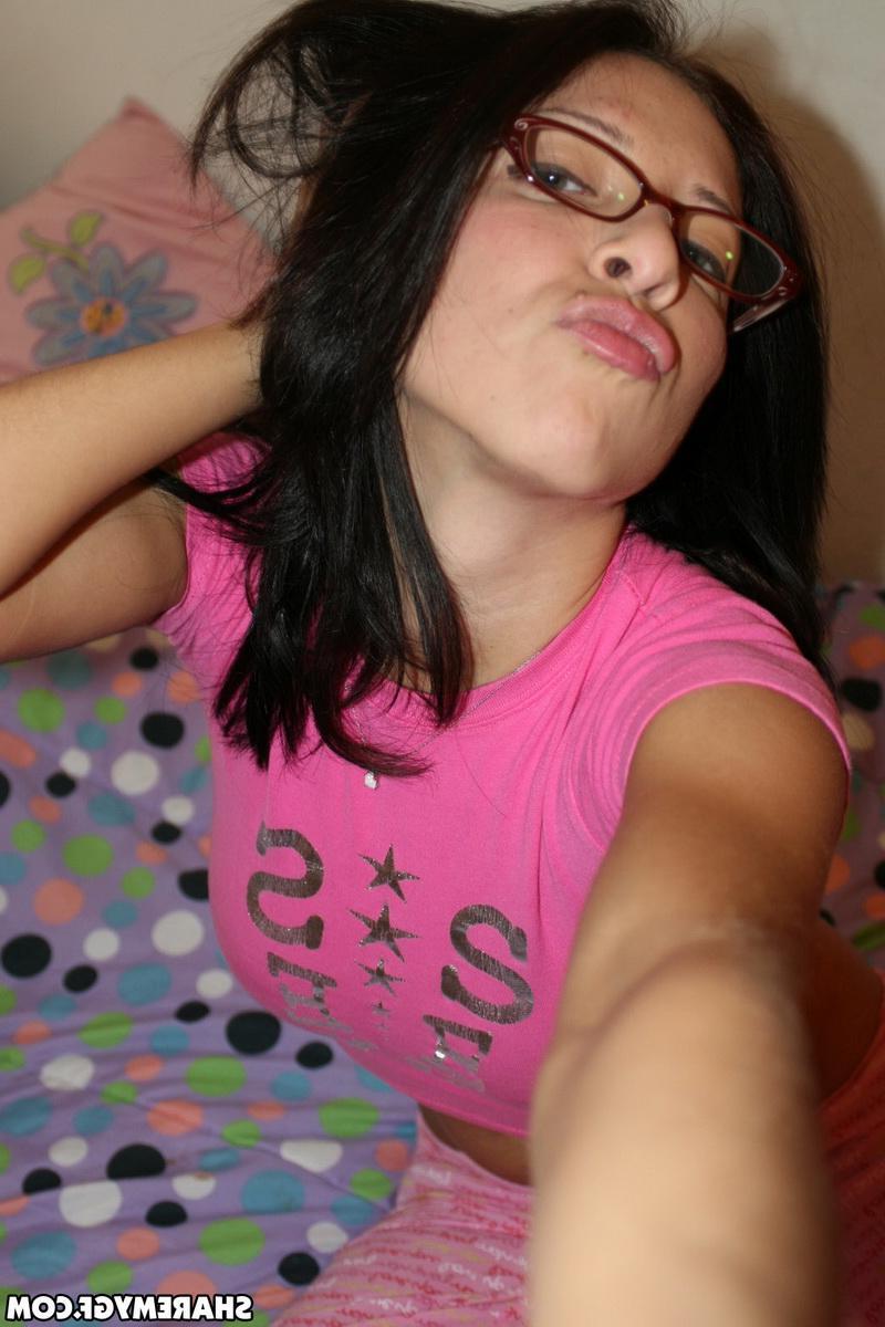 12P Sexy brunette coeds taking nude selfies