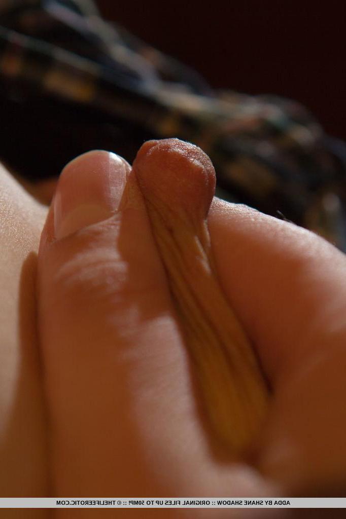 16P Adda slides down her shorts and plays with her tight pussy