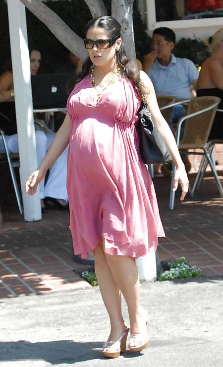 8P Salma Hayek with a big belly.