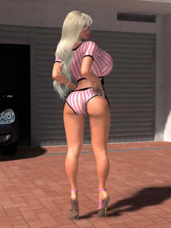 12P Beautiful 3D blonde exposes long sexy legs and perfect busty body