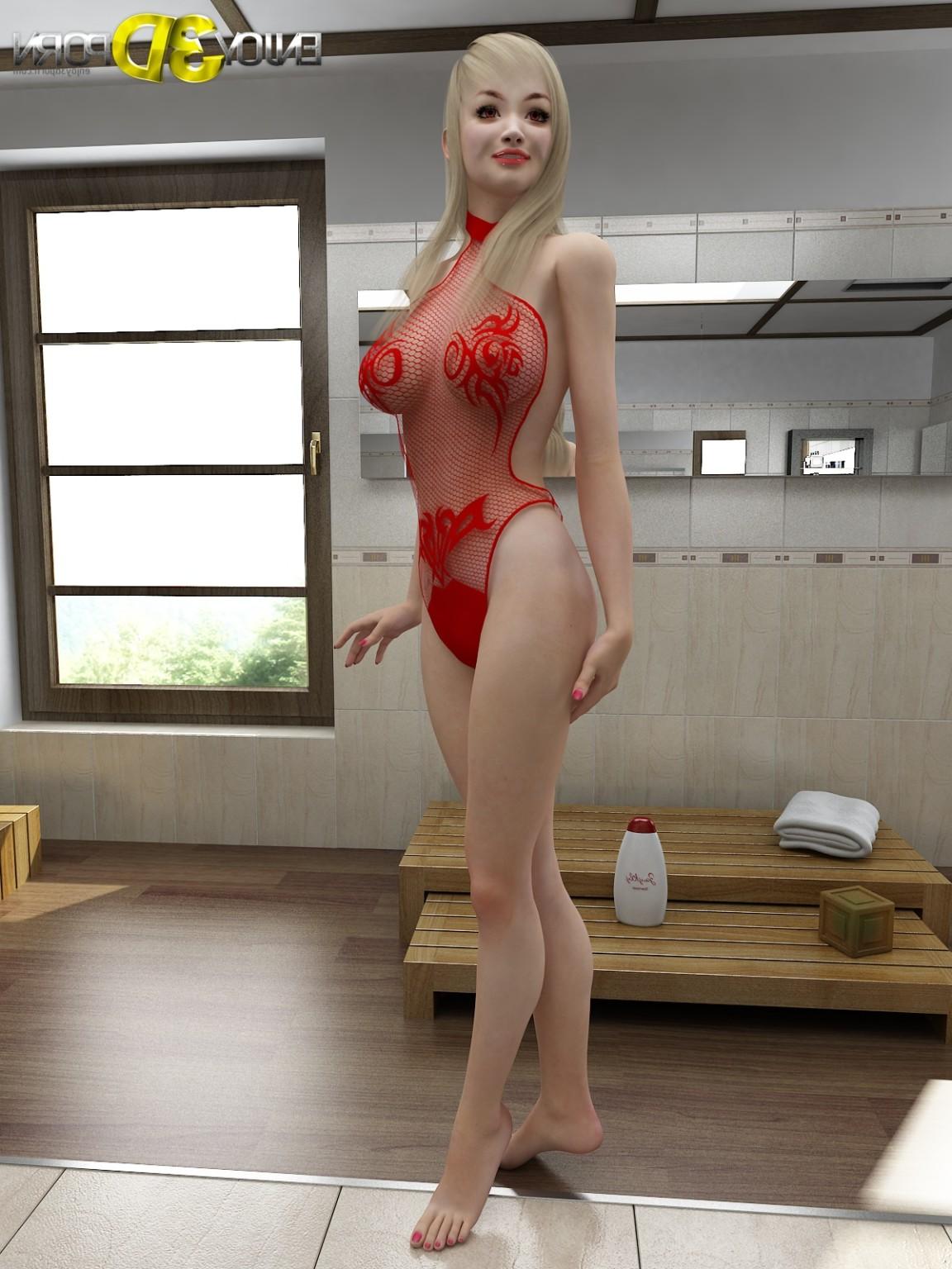 6P Amazing hot young blonde takes off her red lingerie