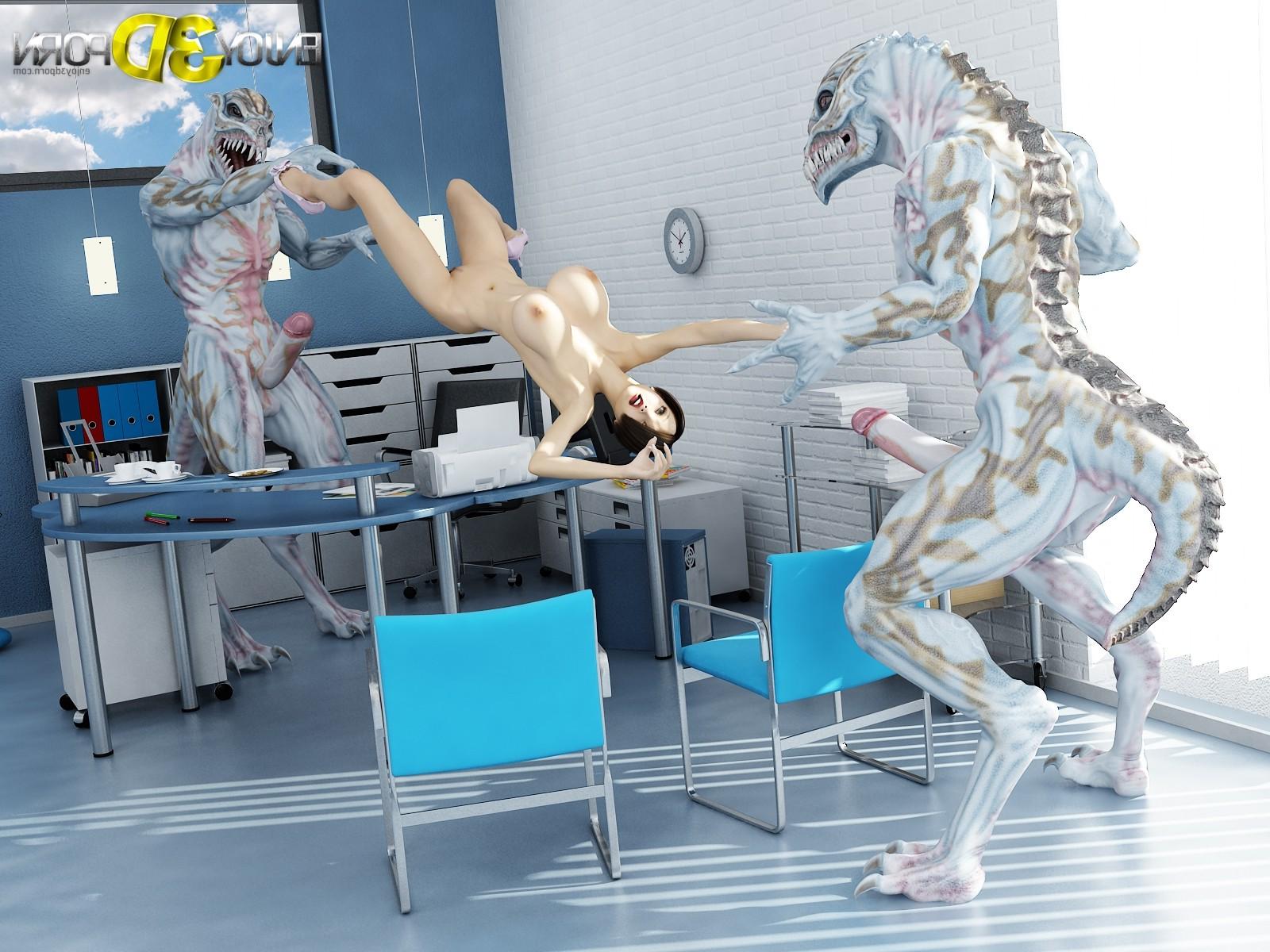 6P Amazing babe with big tits gets fucked hard by aliens with huge 