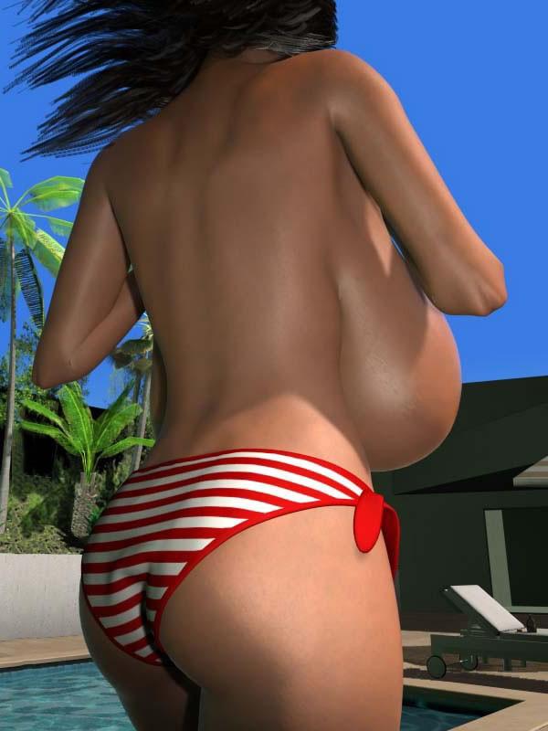 12P Topless 3D babe grows a giant boobs with a wonderful sunscreen