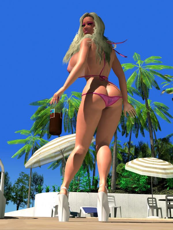 12P Pornstar sexy 3D bigtitted bikini babes sunbathing outdoors