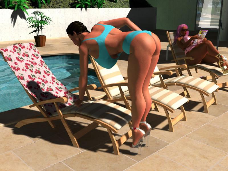 12P Pornstar sexy 3D bigtitted bikini babes sunbathing outdoors