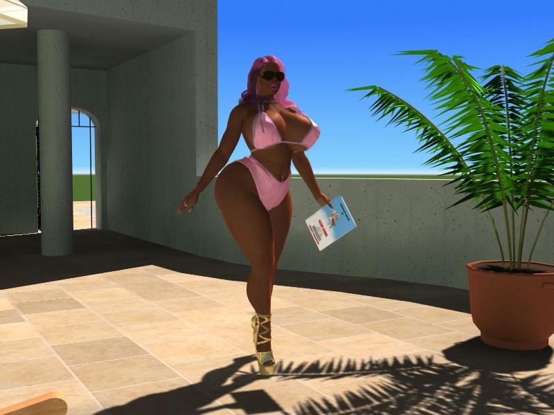 12P Pornstar 3D sexy busty blonde in bikini sunbathing outdoors