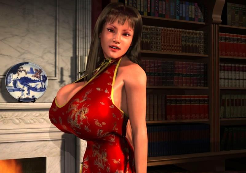 12P Huge meloned 3D hottie posing nude on sofa