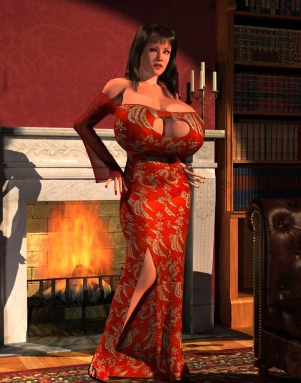 12P Huge meloned 3D hottie posing nude on sofa