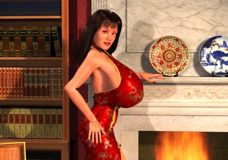 12P Huge meloned 3D hottie posing nude on sofa