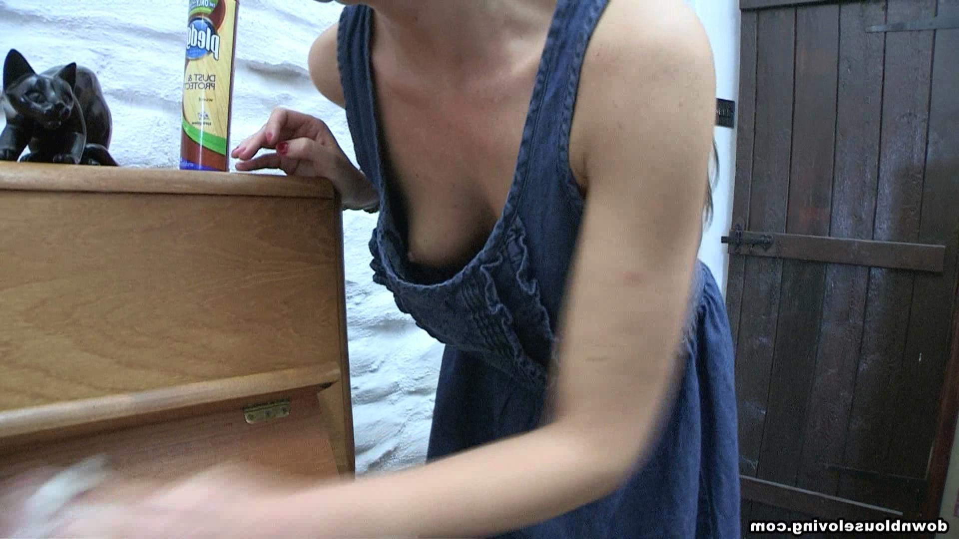 Thumbnail 6. 16P Voyeur shots of cutie in dress bending over to show cleava...