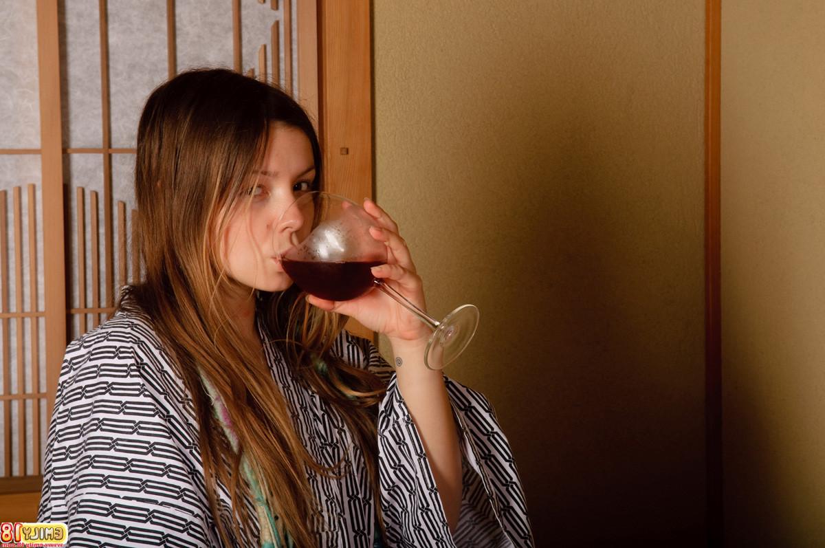 15P Emily 18 takes a sip of wine and the alcohol makes her want to strip and show of