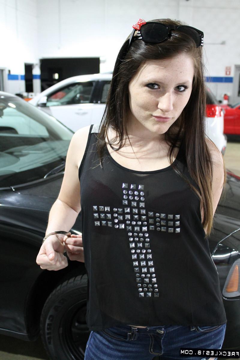 12P Freckles is one freaky little ginger.  Getting handcuffed in an auto repair shop