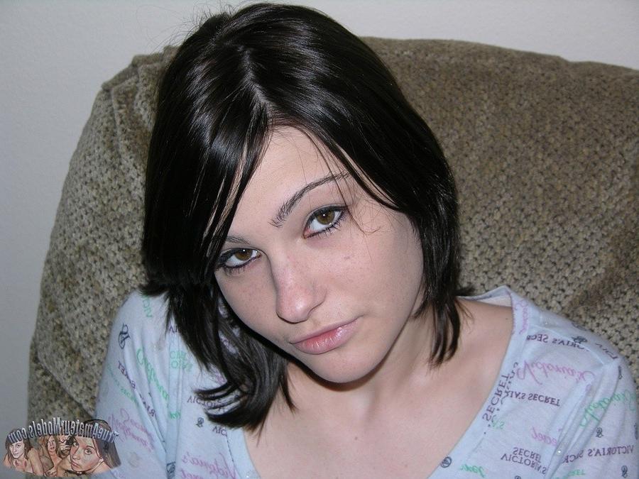 14P Hot emo teen modeling and stripping off pajamas
