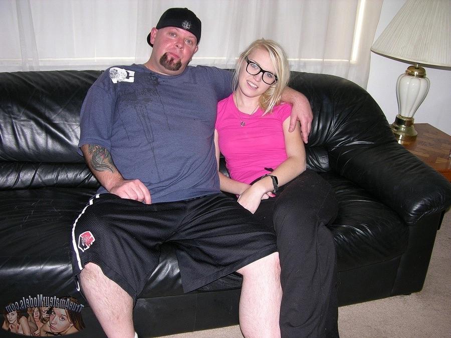 14P Hot amateur nerd girl jerks off dude on couch
