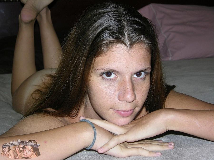 14P Cute amateur teenager with freckles modeling nude