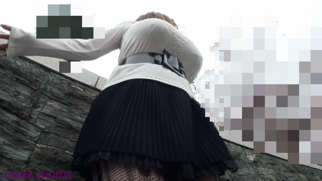16P Amateur busty asian with monster big tits posing in public