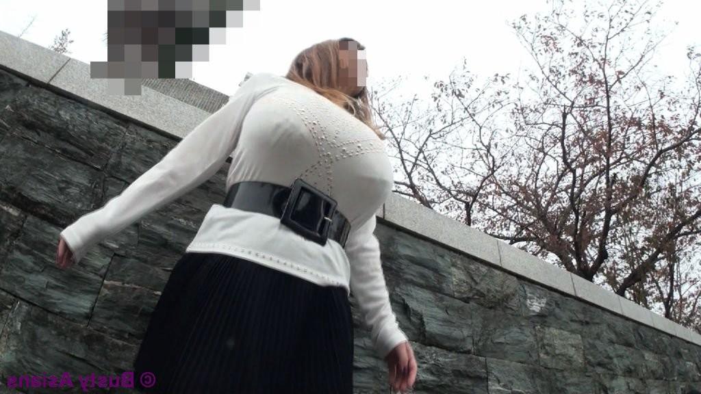 16P Amateur busty asian with monster big tits posing in public