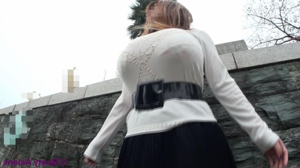 16P Amateur busty asian with monster big tits posing in public
