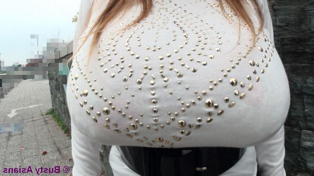 16P Amateur busty asian with monster big tits posing in public