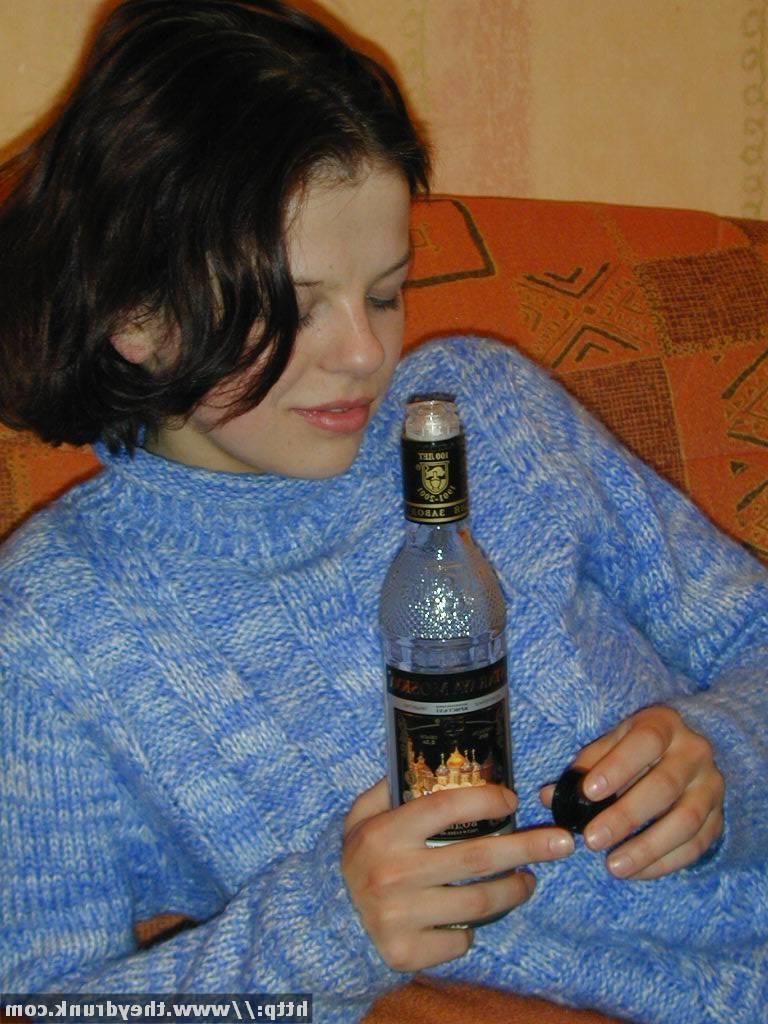 16P Young Russian teen gets drunk and caresses her tight slit