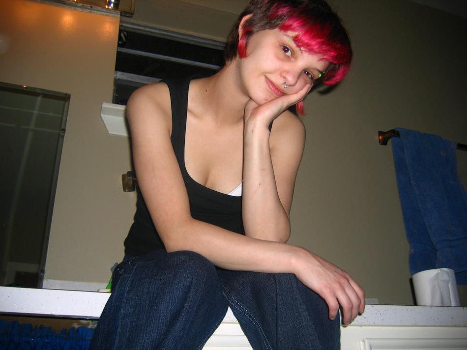 15P Pierced and pink haired teen GF shows pussy and fingers asshole