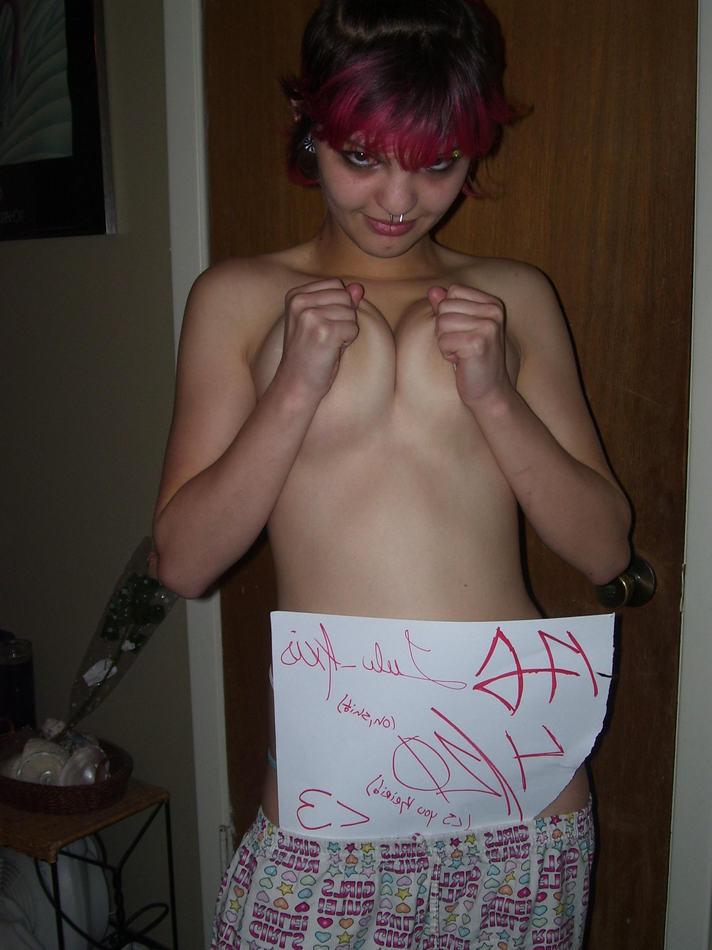 15P Pierced and pink haired teen GF shows pussy and fingers asshole