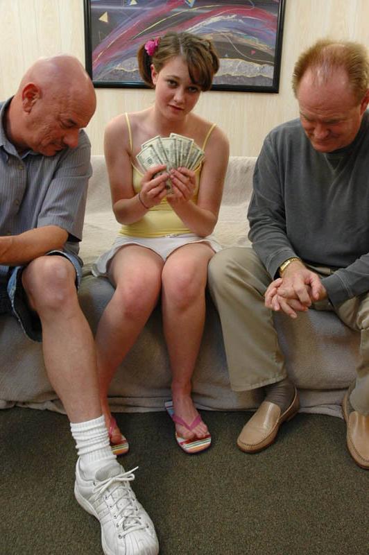 16P Young brunette babe fucking hard two old guys for money