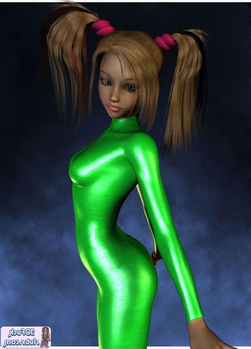 16P 3D toon wiht pigtails in green outfit
