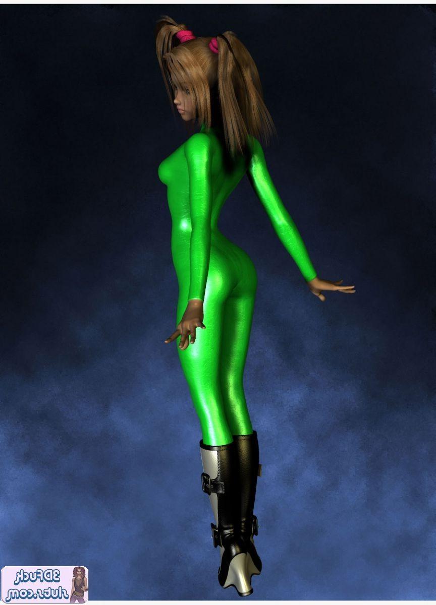 16P 3D toon wiht pigtails in green outfit