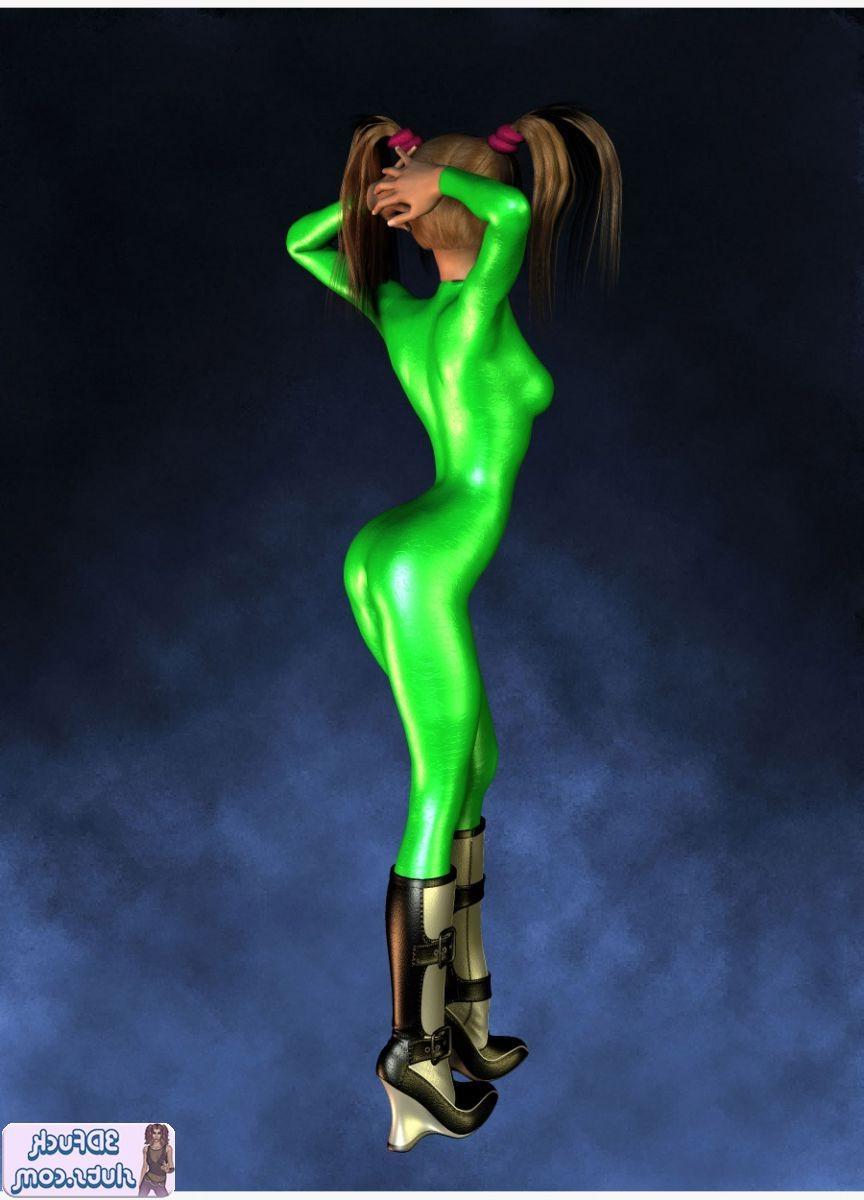 16P 3D toon wiht pigtails in green outfit