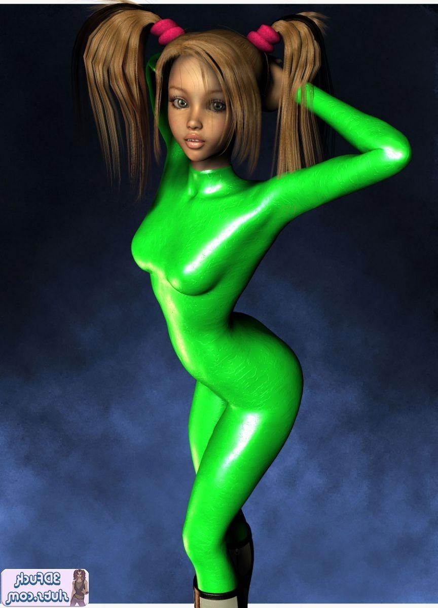16P 3D toon wiht pigtails in green outfit