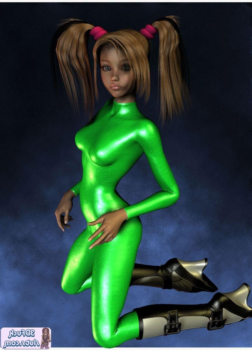 16P 3D toon wiht pigtails in green outfit