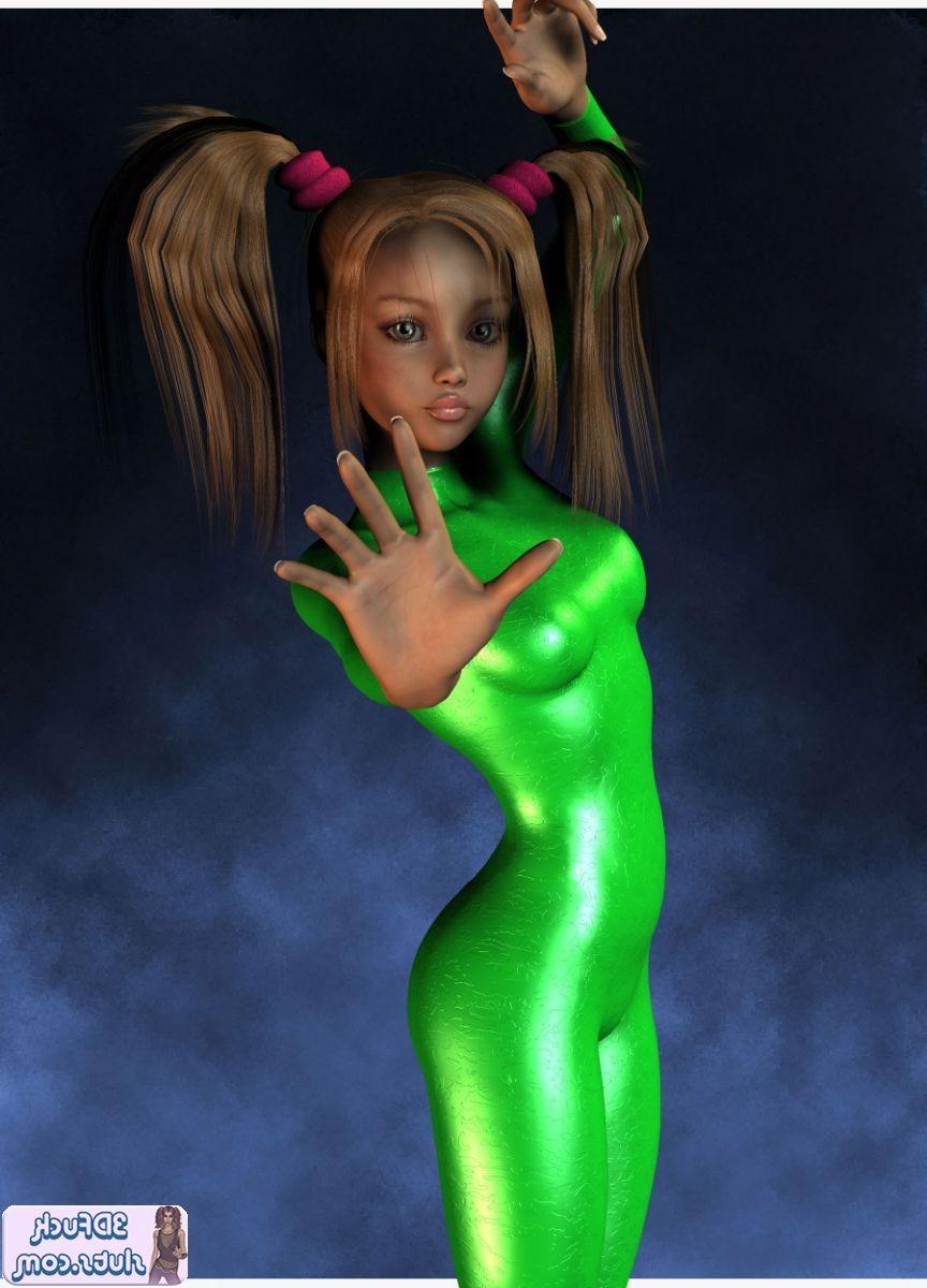 16P 3D toon wiht pigtails in green outfit